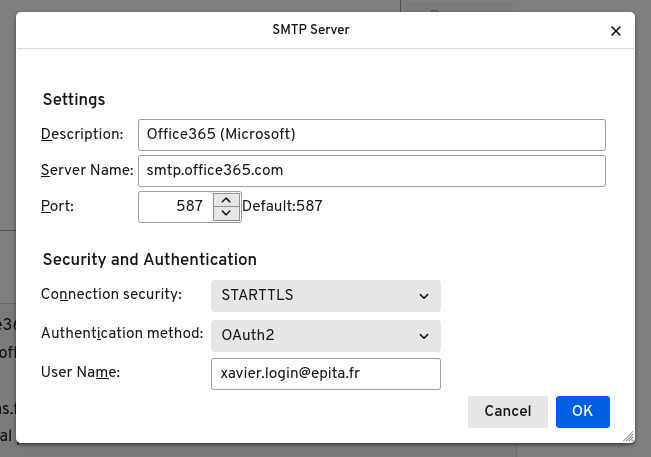 Thunderbird SMTP server settings